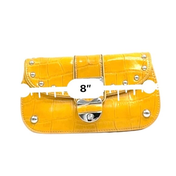Kathy Van Zeeland Yellow Croc-Embossed  Crossbody w/ Heart Charm & Silver Studs - Picture 9 of 11